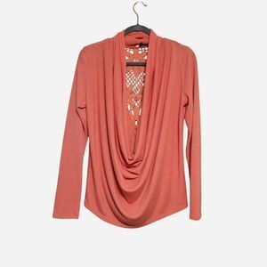 Y2K Charlotte Russe Coral Cowl Neck Crochet Back Blouse Boho Shabby Made in USA